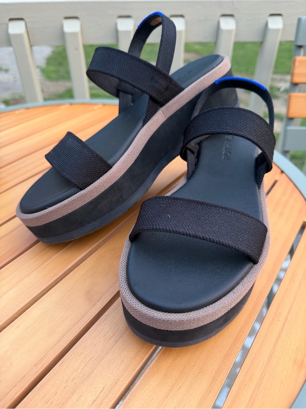 Rothy's Black and Brown Platform Slingback Sandals 8w
